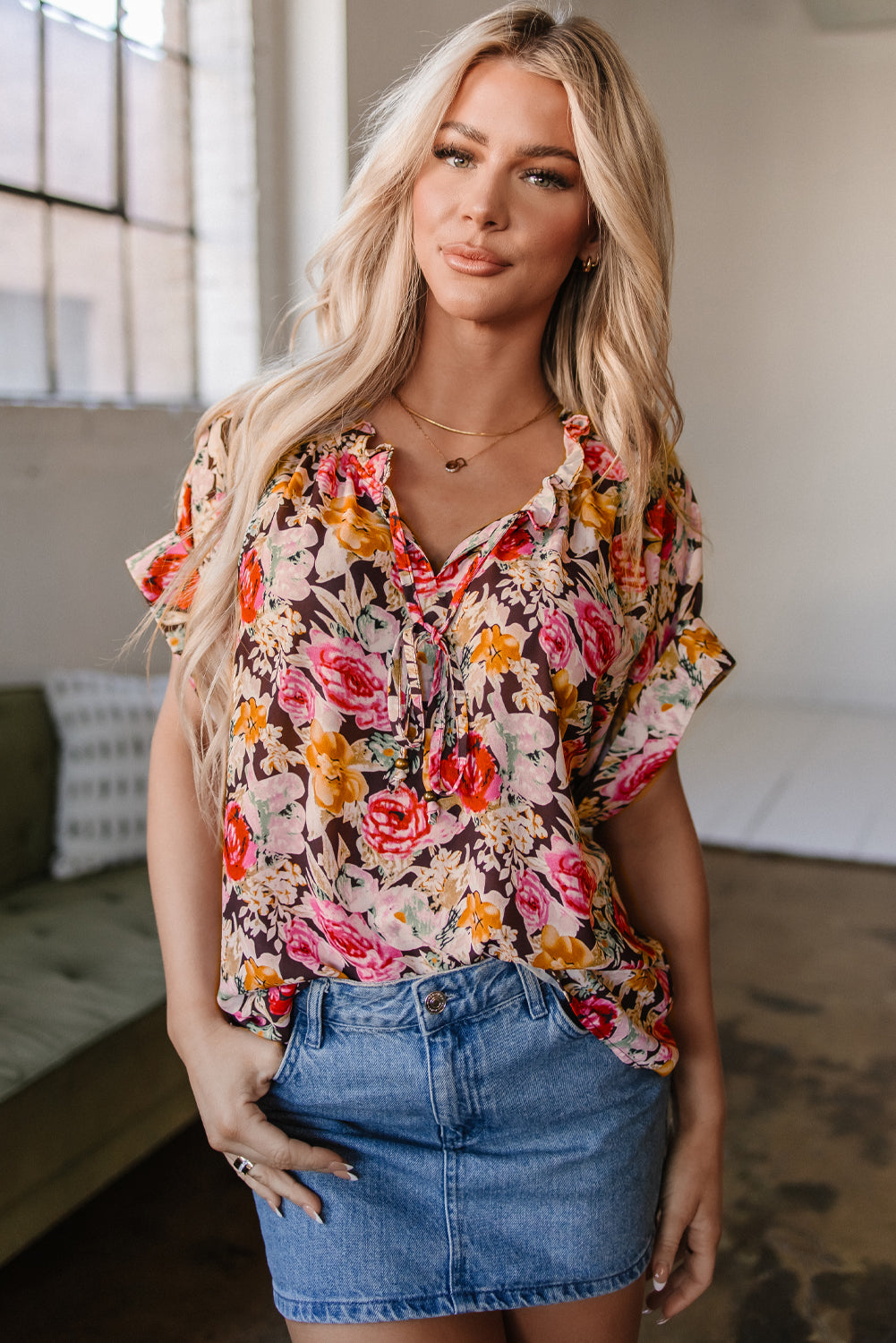 Rhea Floral Crew Neck Blouse-0