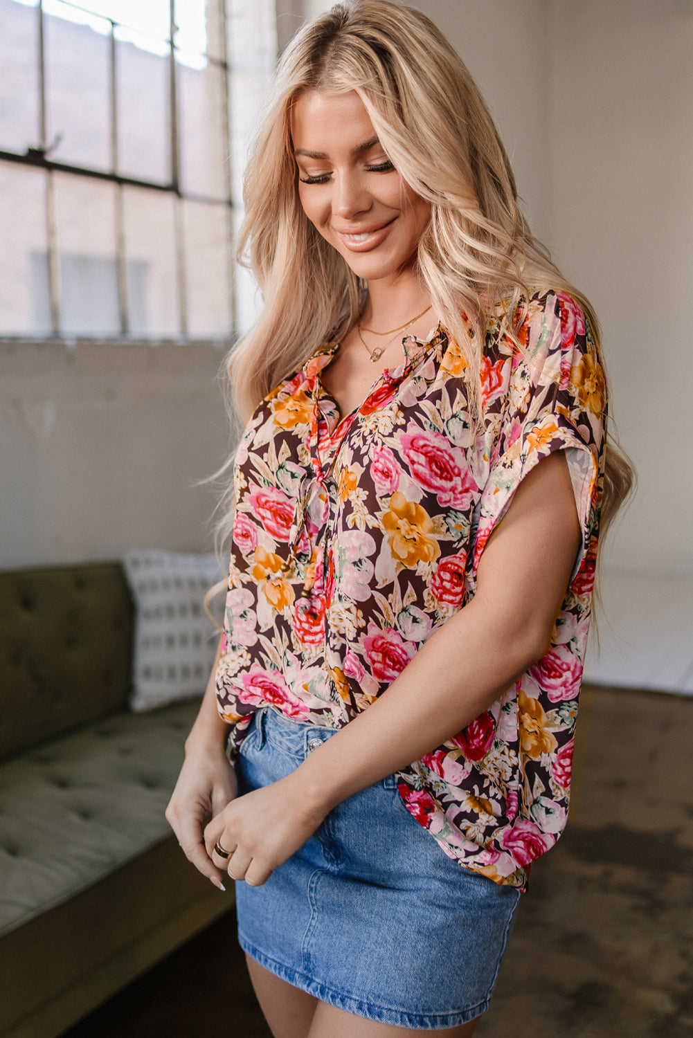 Rhea Floral Crew Neck Blouse-2