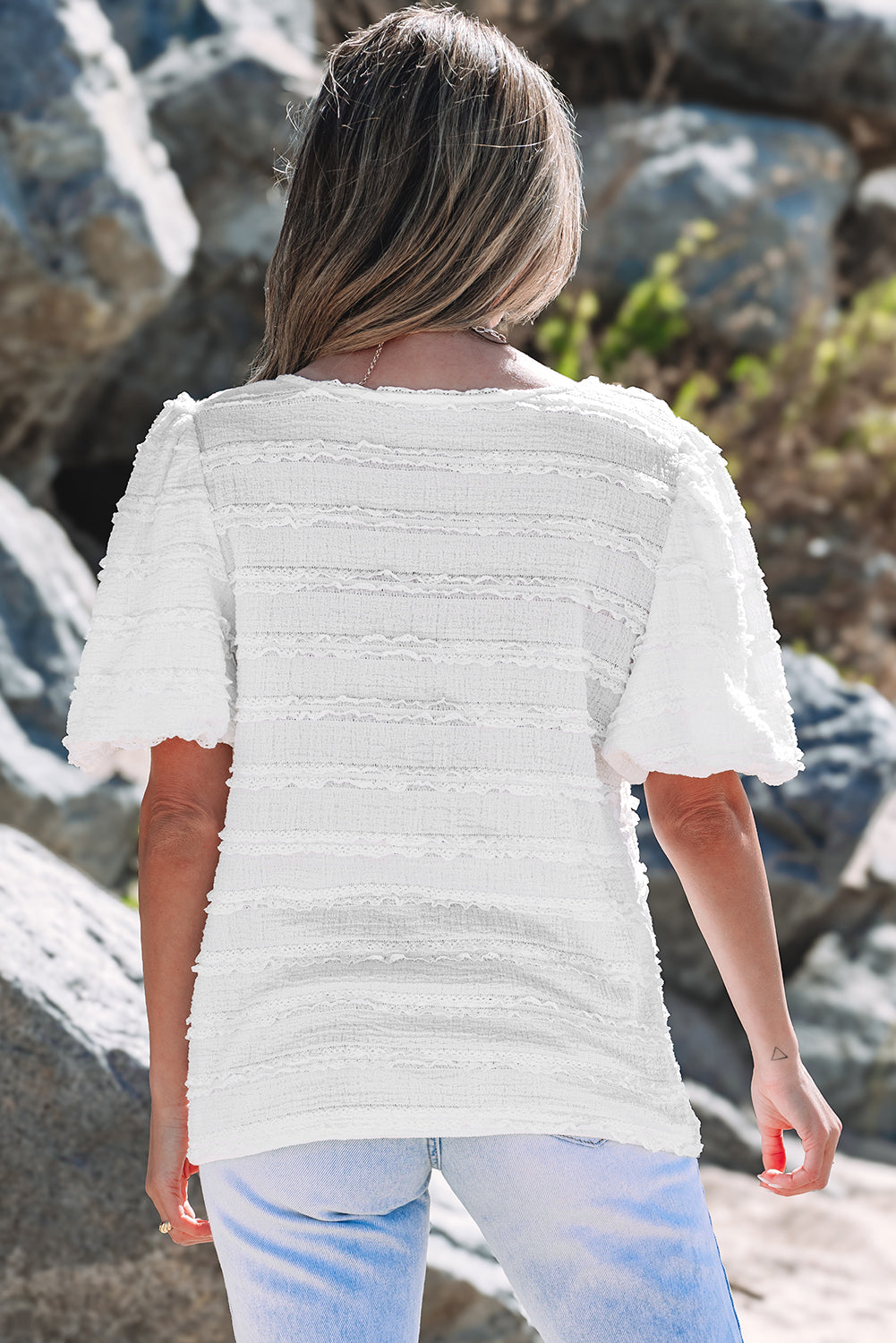 Luella Frilled Lace Trim Bubble Sleeve Blouse-1
