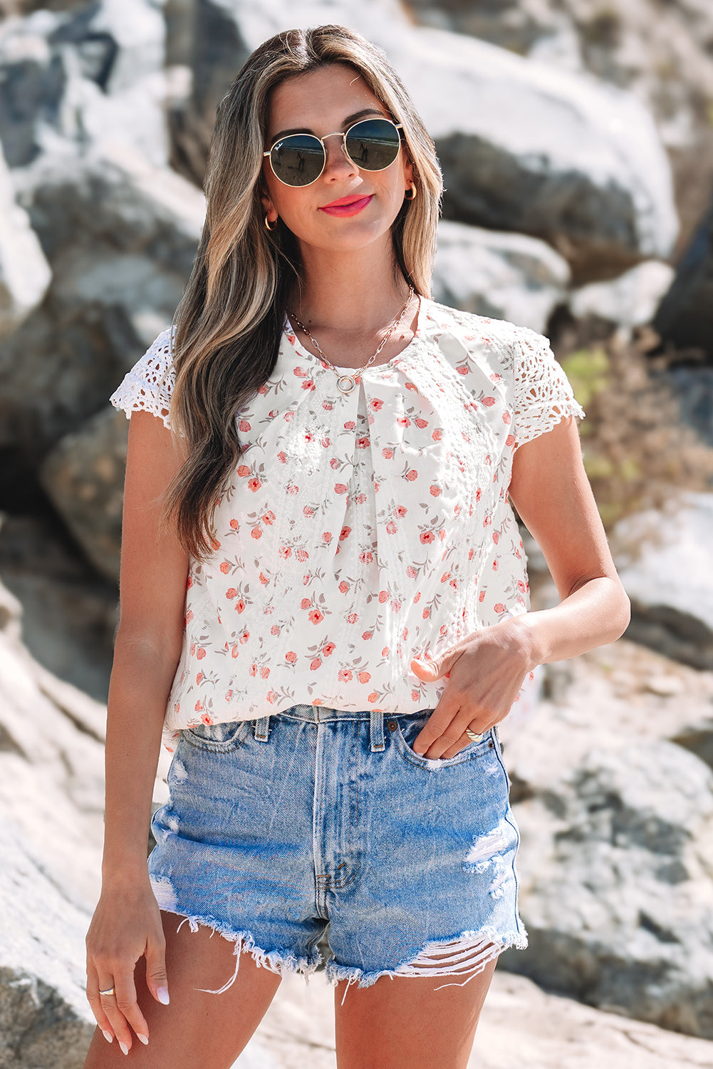 Estelle Crochet Cap Sleeve Blouse-2