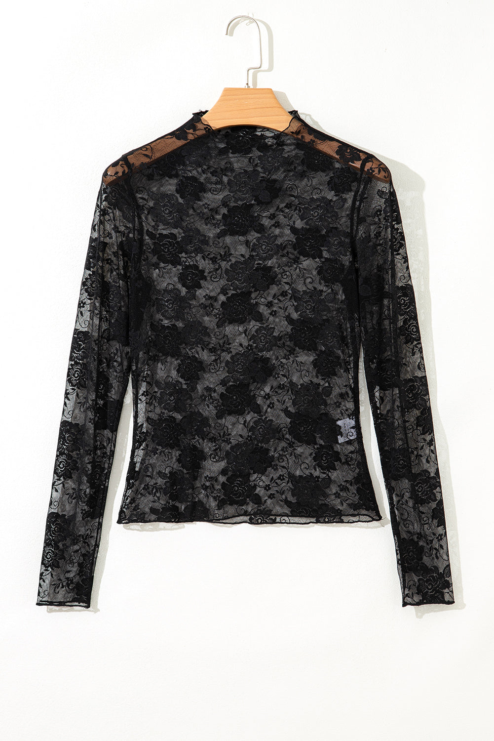Myla Sheer Floral Lace Mesh Mock Neck Long Sleeve Top-5