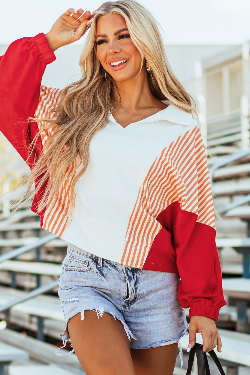 Autumn Striped Oversized Sweatshirt-3