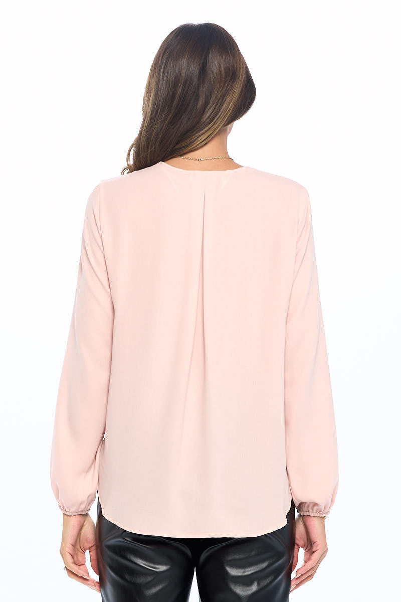 Solid Long Sleeve Surplice Top-3
