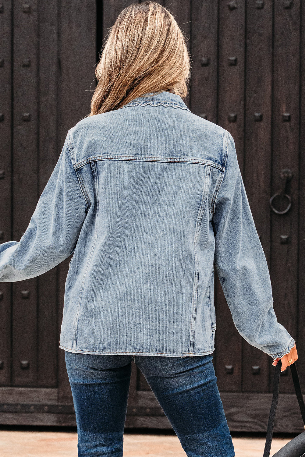 Brooklyn Scallop Trim Button Up Denim Jacket-1