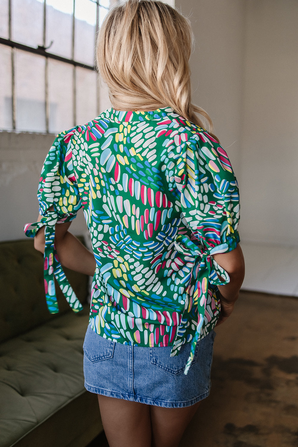 Ellianna Geometric Puff Sleeve Blouse-1
