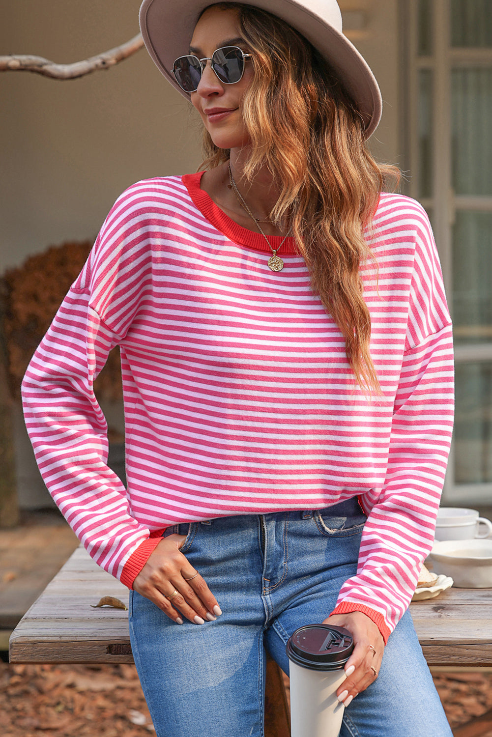 Madelynn Striped Drop Shoulder Sweater-4