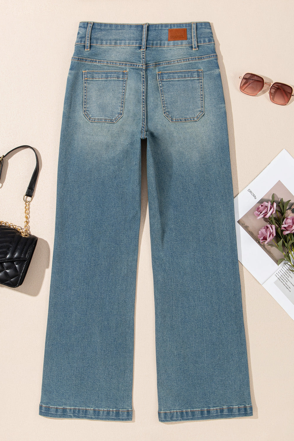Amyra Double Button Patch Pocket Flare Leg Jeans-4