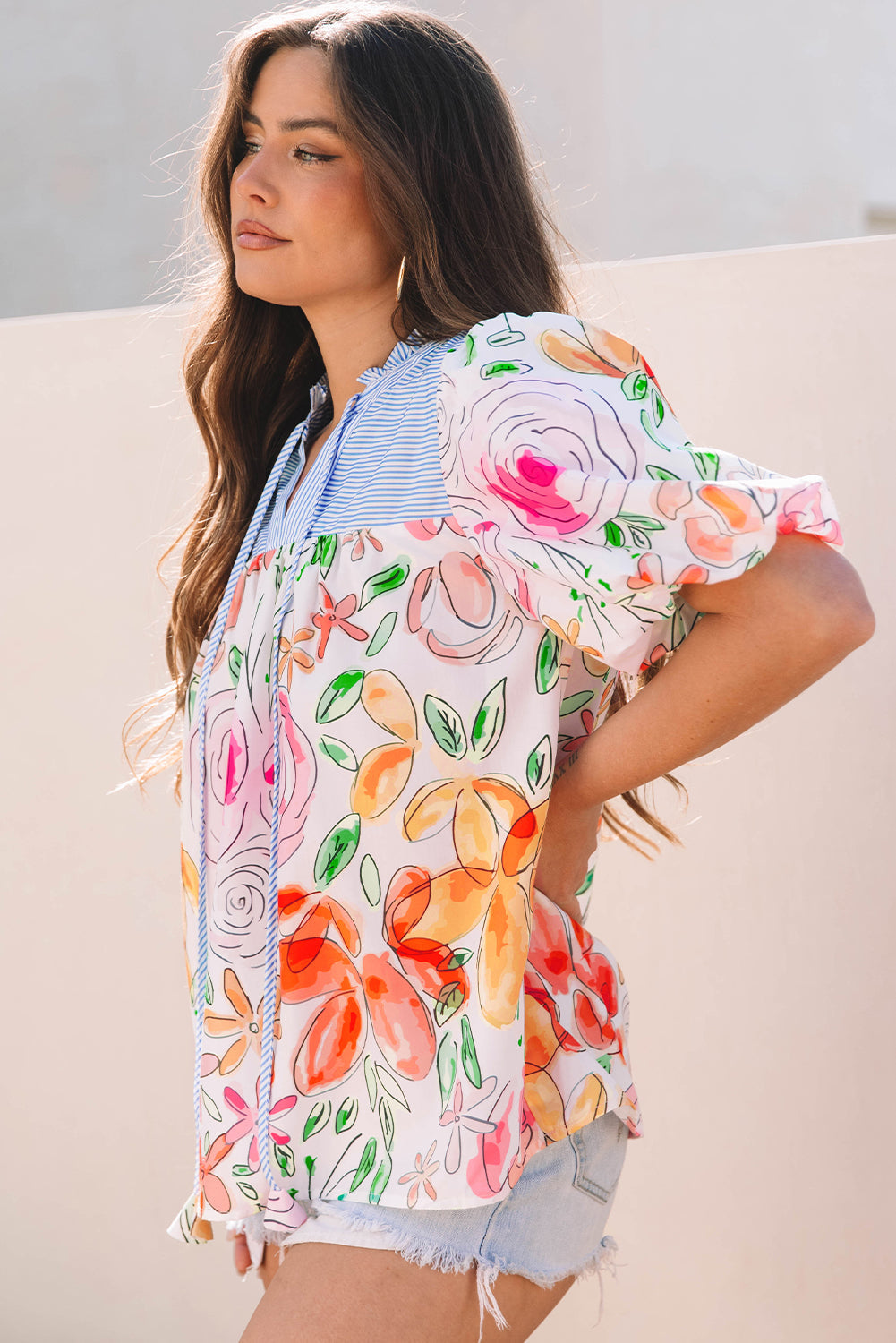 Cameron Floral Striped Yoke Blouse-2