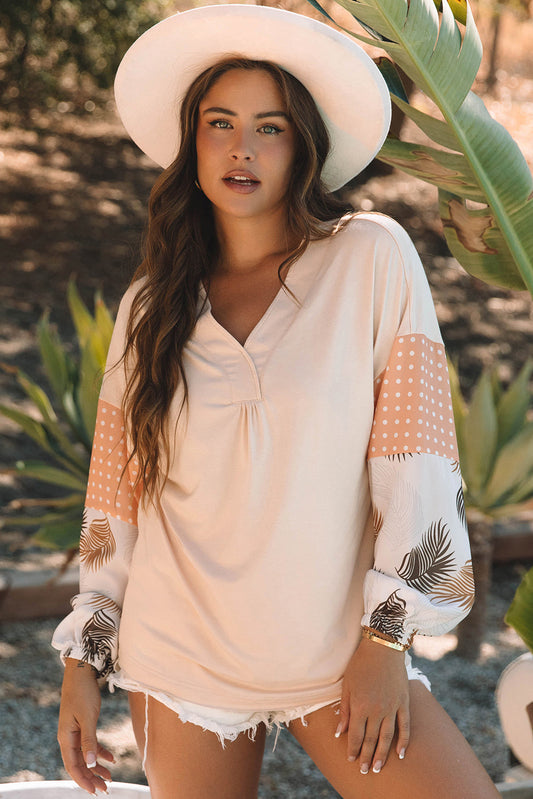 Alora Palm Leaves Polka Dot Loose Blouse-0