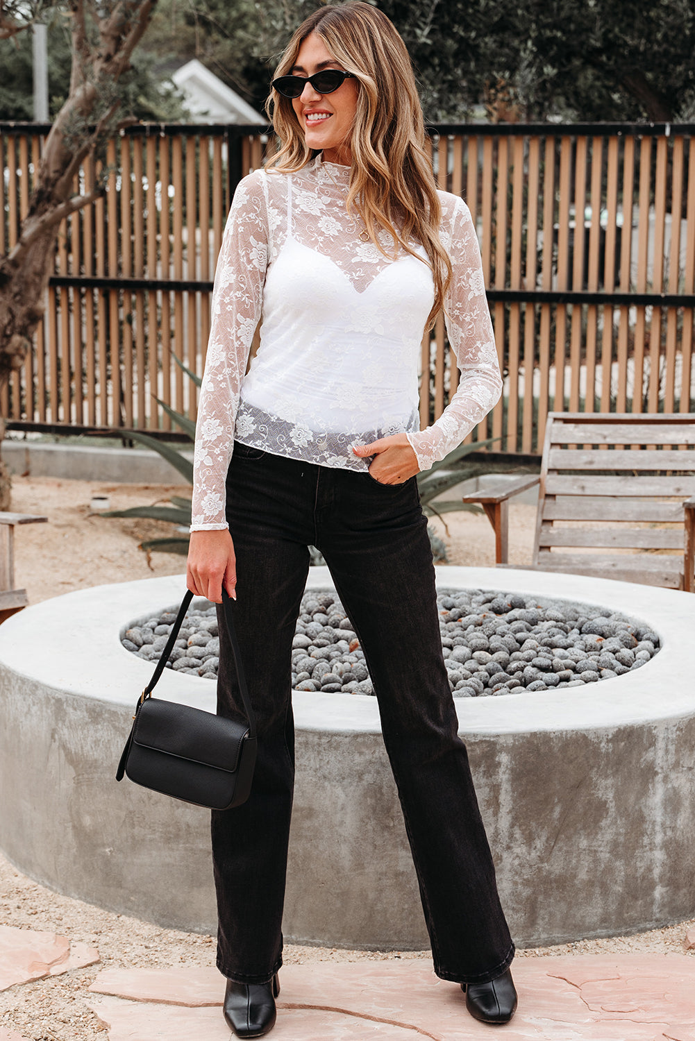 Myla Sheer Floral Lace Mesh Mock Neck Long Sleeve Top-4