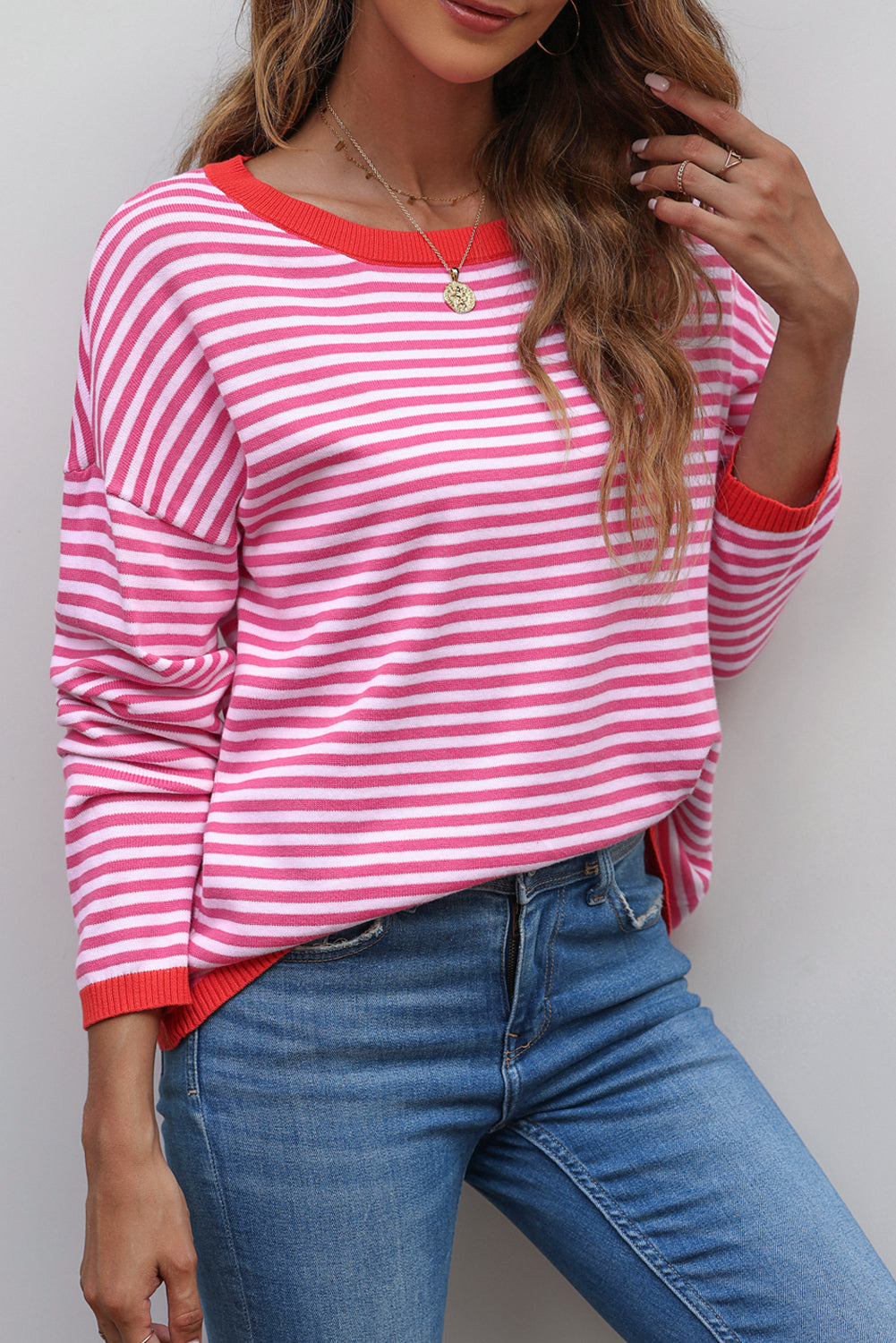 Madelynn Striped Drop Shoulder Sweater-0