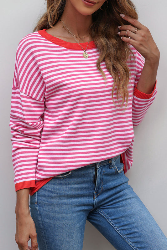 Madelynn Striped Drop Shoulder Sweater-0