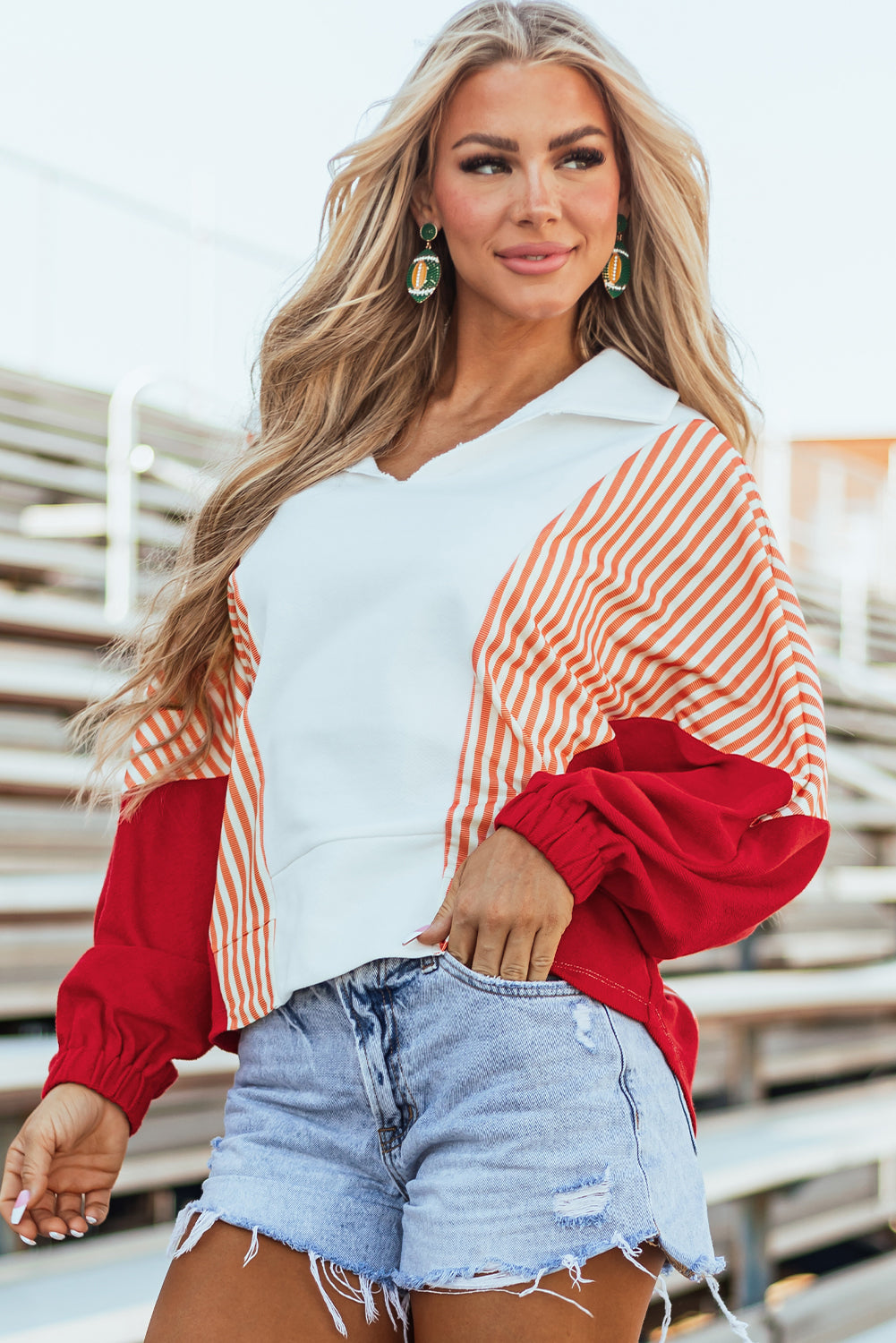 Autumn Striped Oversized Sweatshirt-2