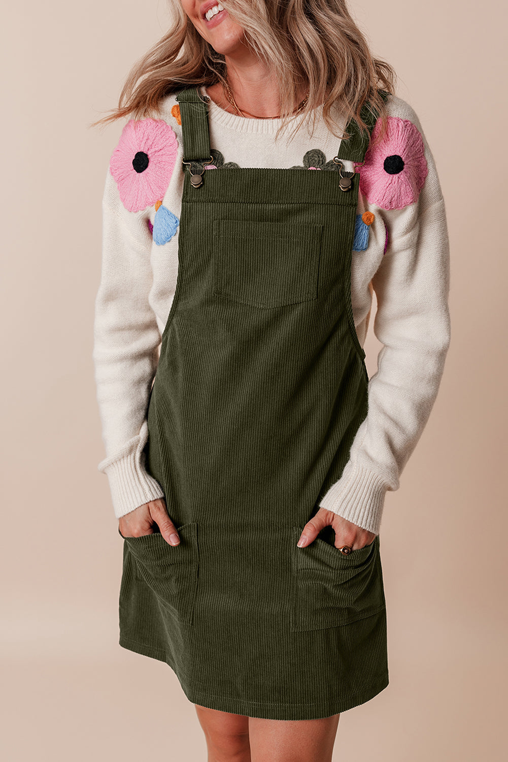 Alexis Front Pockets Corduroy Overall Dress-2