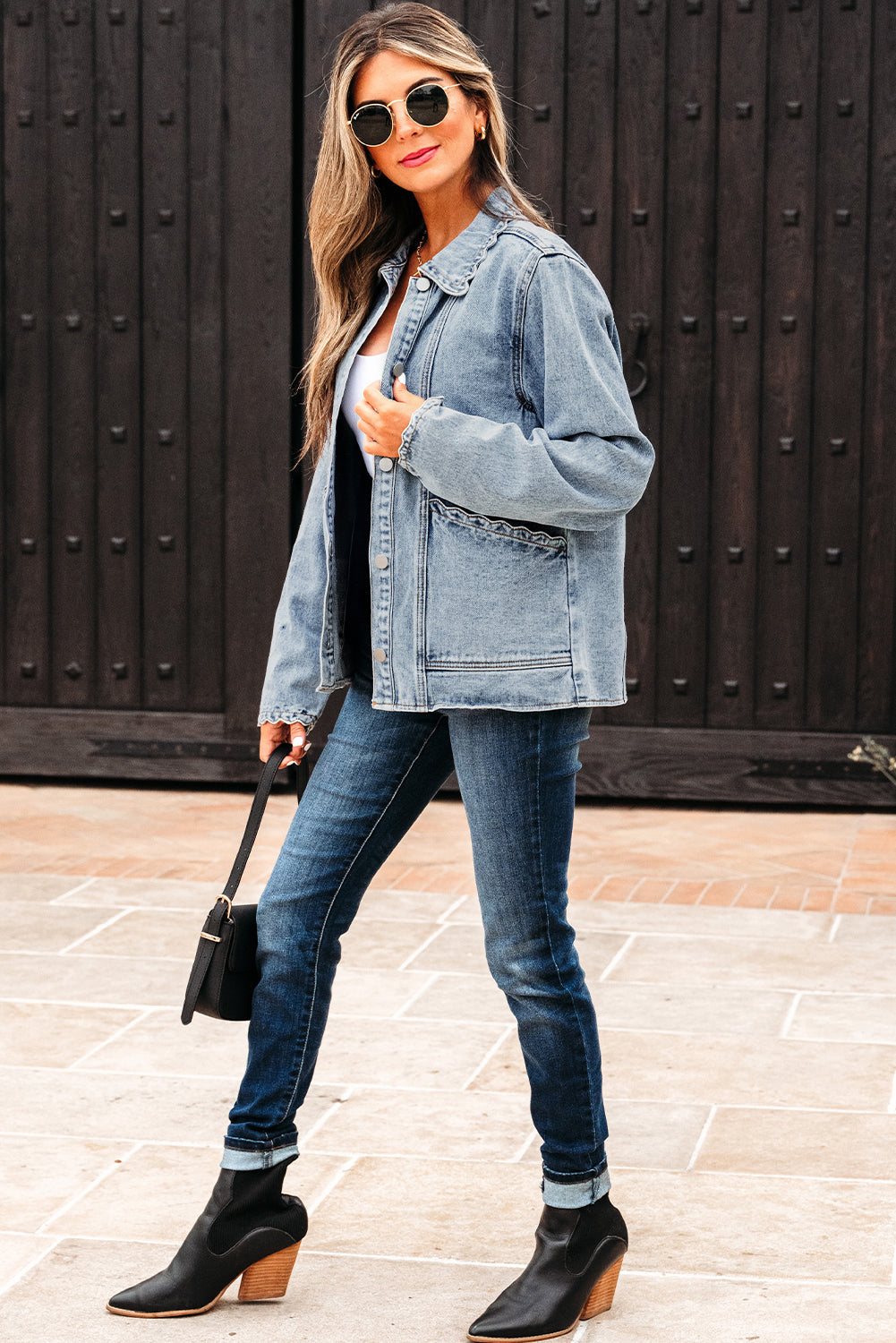 Brooklyn Scallop Trim Button Up Denim Jacket-4