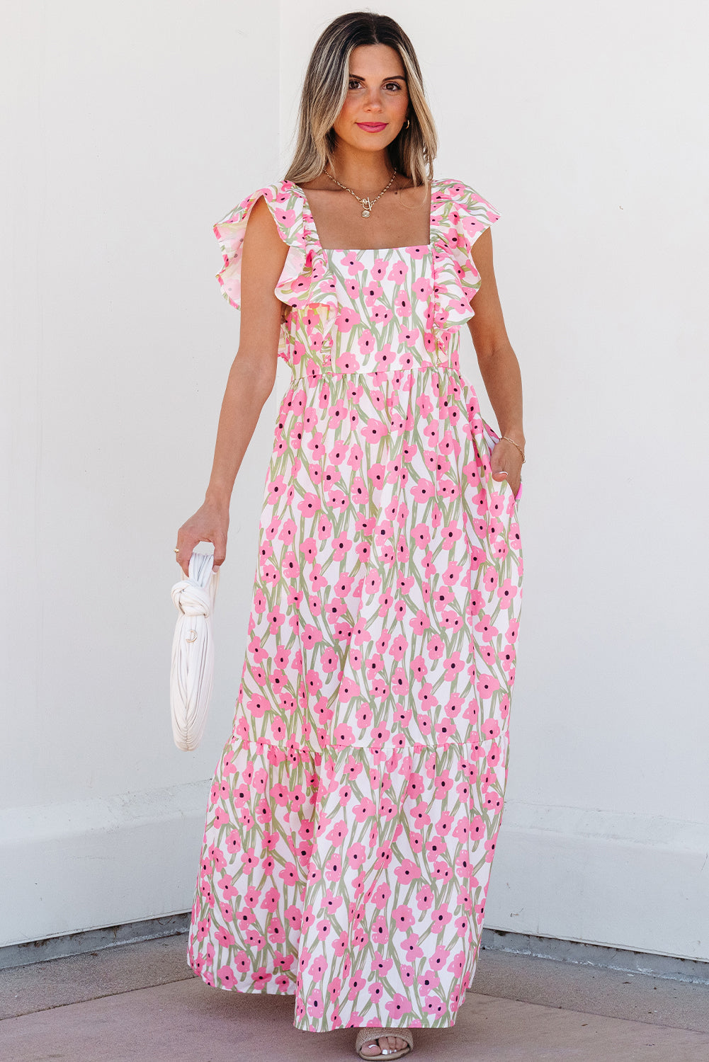Angelica Floral Ruffled Strap Maxi Dress-3