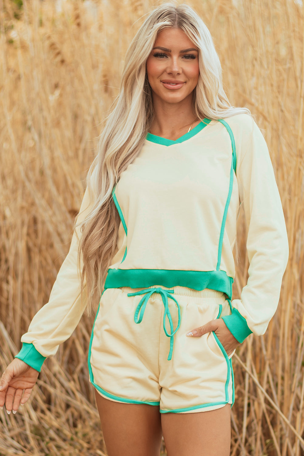 Wren Long Sleeve Pullover and Drawstring Shorts Outfit-3