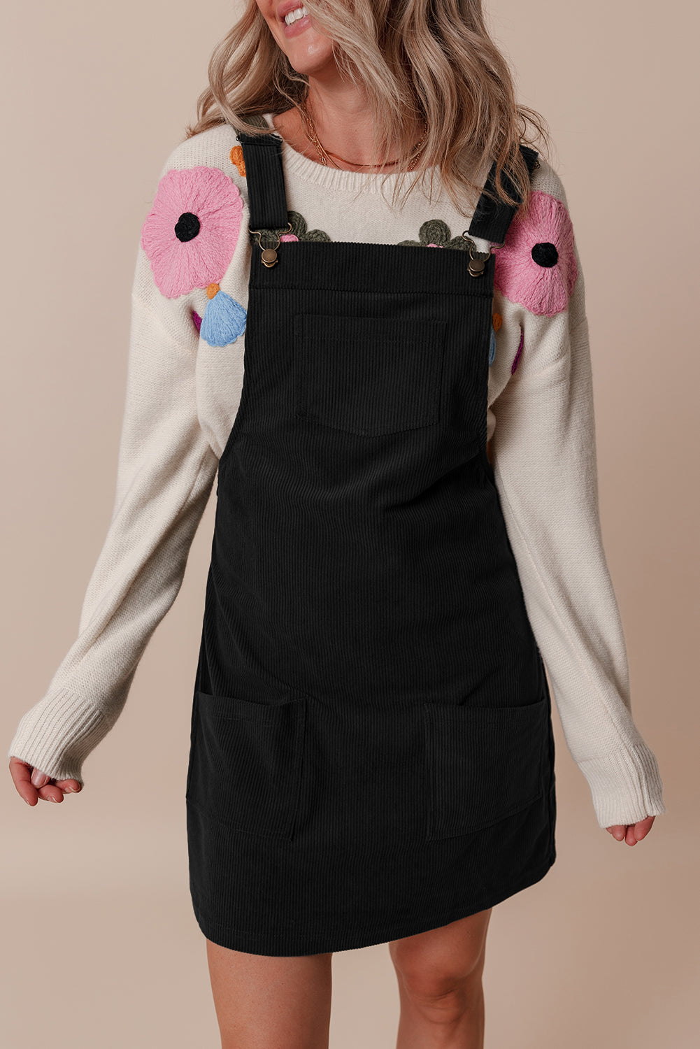 Alexis Front Pockets Corduroy Overall Dress-6