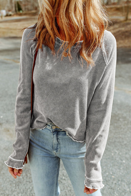 Daisy Textured Round Neck Long Sleeve Top-0