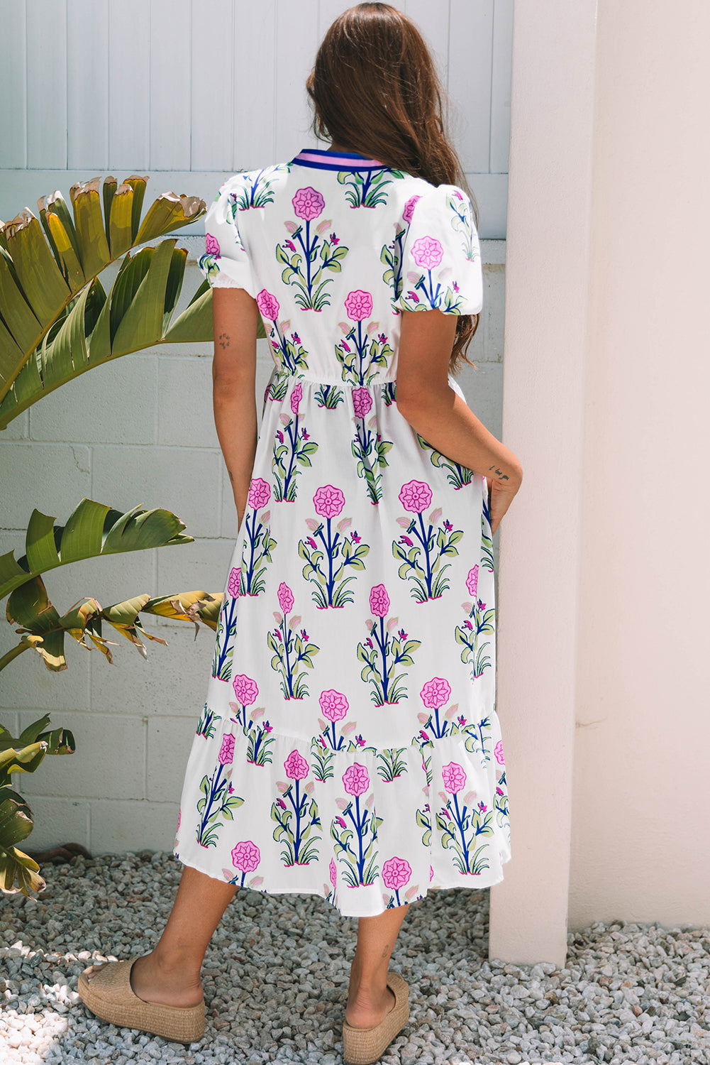 Julietta Floral Puff Short Sleeve V Neck High Waist Maxi Dress-1
