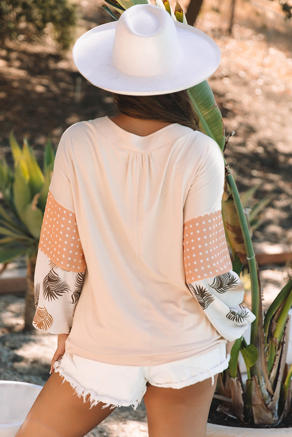 Alora Palm Leaves Polka Dot Loose Blouse-1