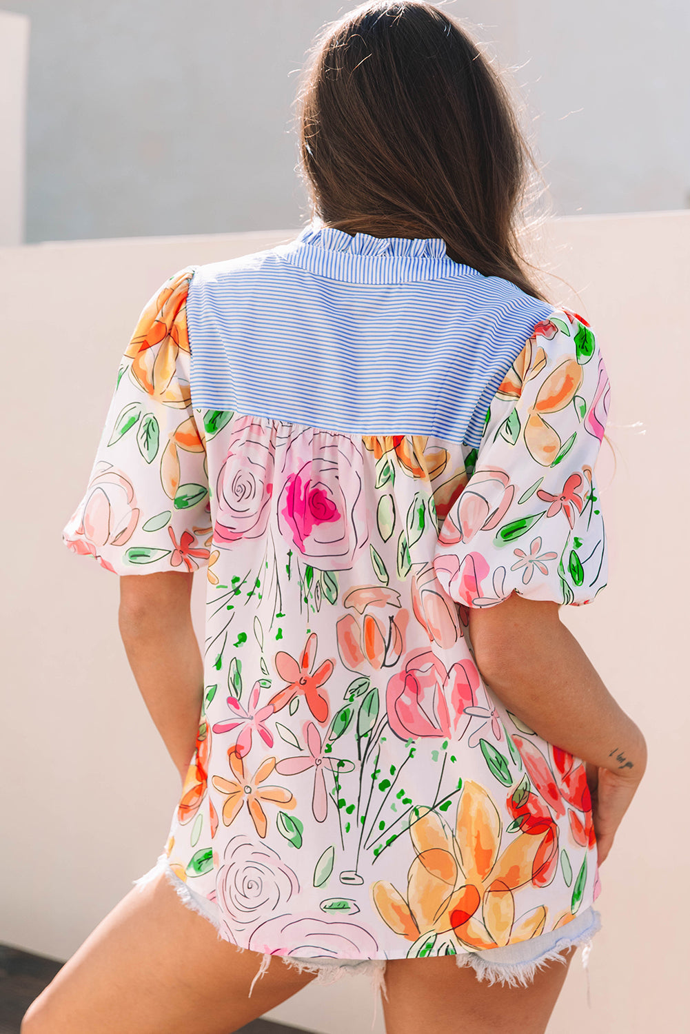 Cameron Floral Striped Yoke Blouse-1