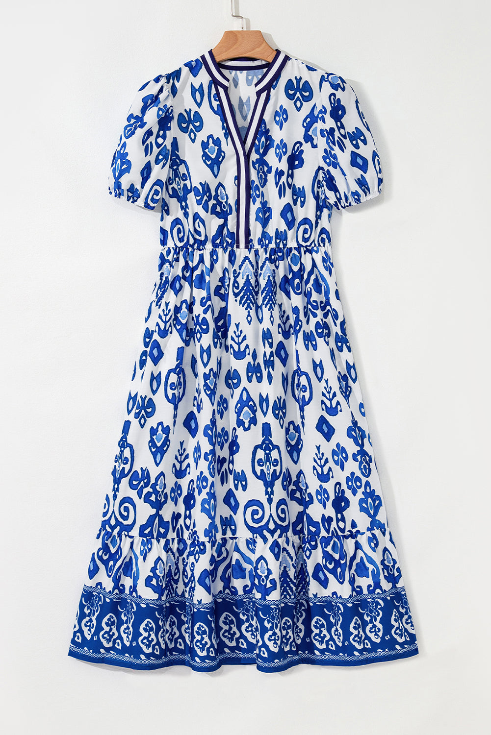 Julietta Floral Puff Short Sleeve V Neck High Waist Maxi Dress-6