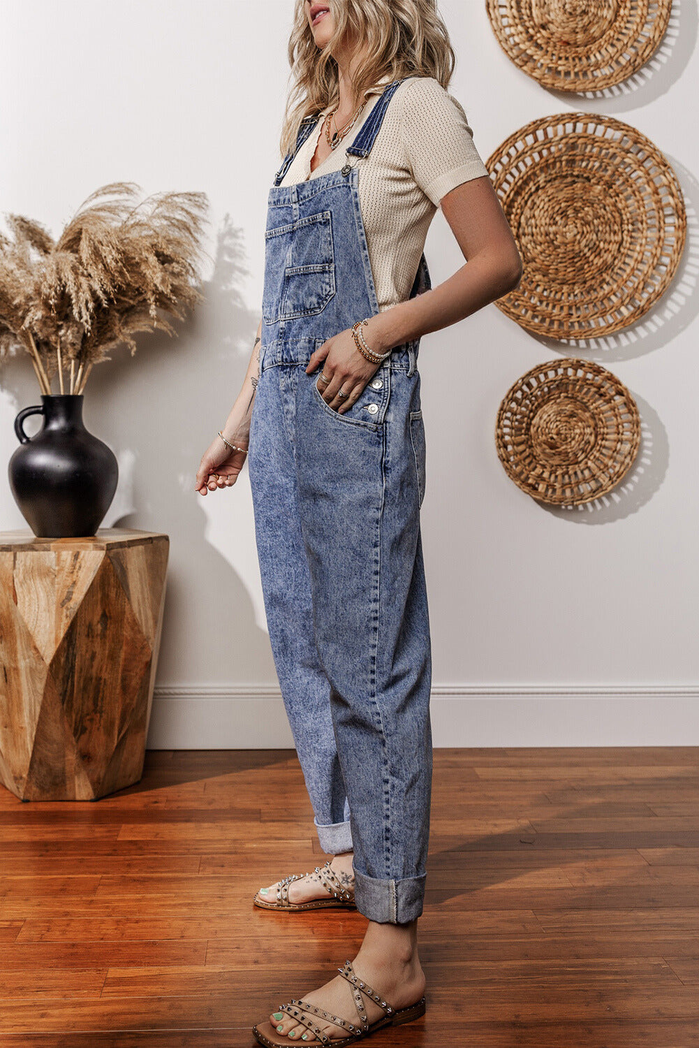 Piper Denim Straight Leg Jumpsuit with Pockets-2