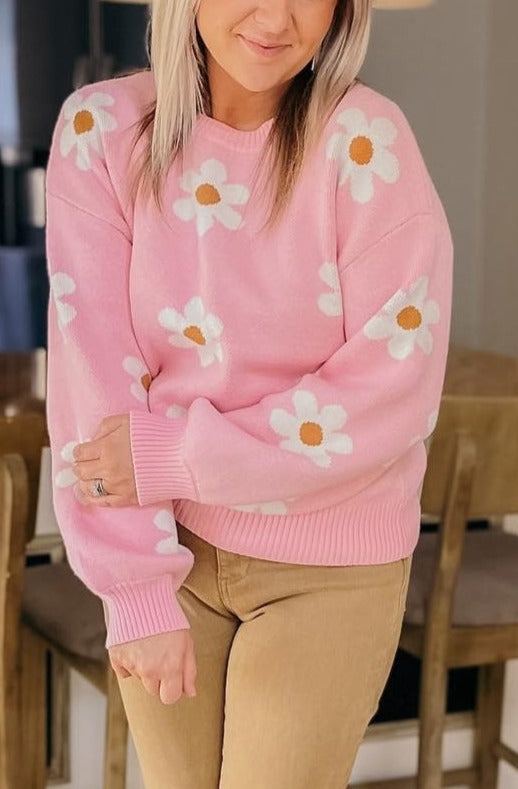 Mariah Floral Pattern Drop Shoulder Sweater-0