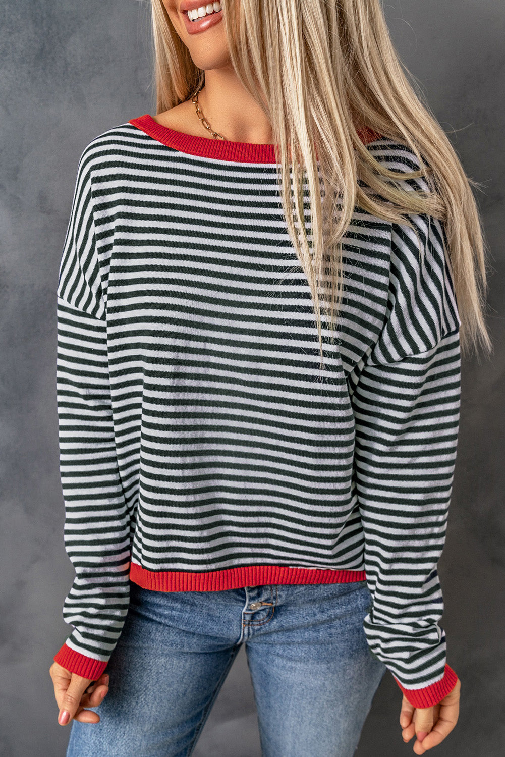 Madelynn Striped Drop Shoulder Sweater-2