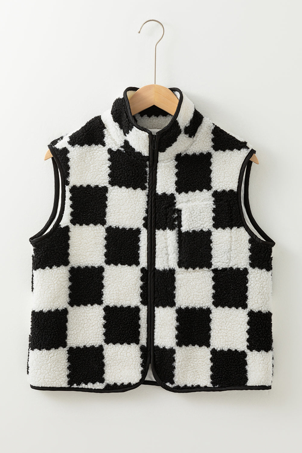 Mindi Checkered Sherpa Collared Jacket Vest-5