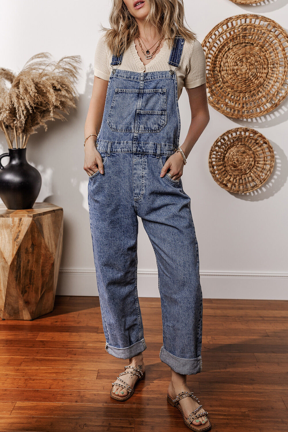 Piper Denim Straight Leg Jumpsuit with Pockets-4
