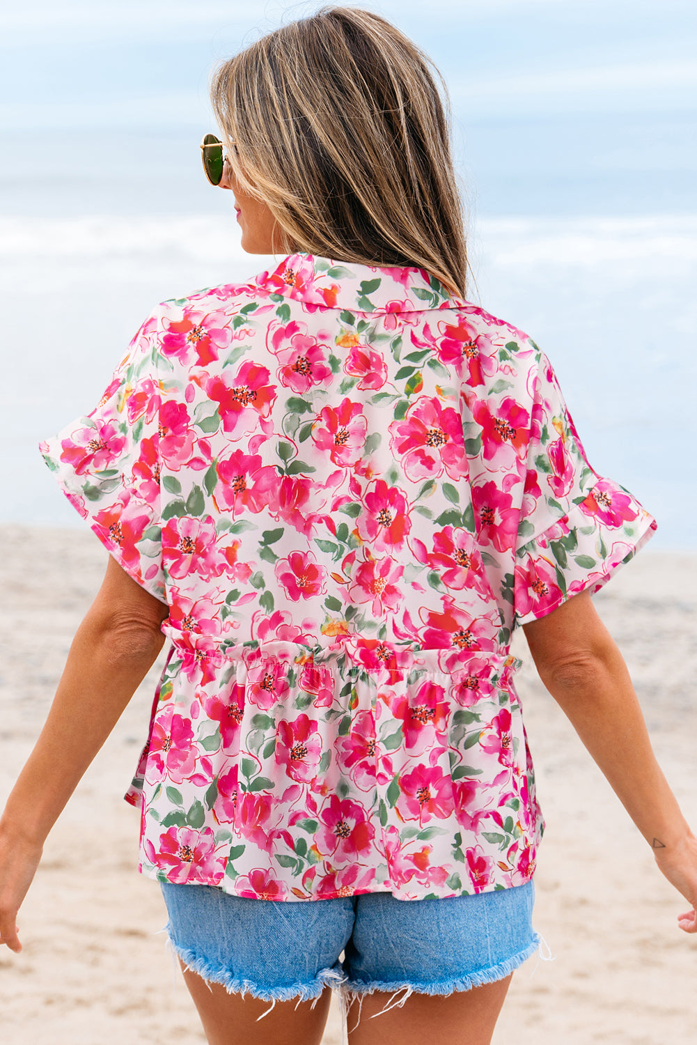 Zoya Floral Ruffled Short Sleeve Blouse-1
