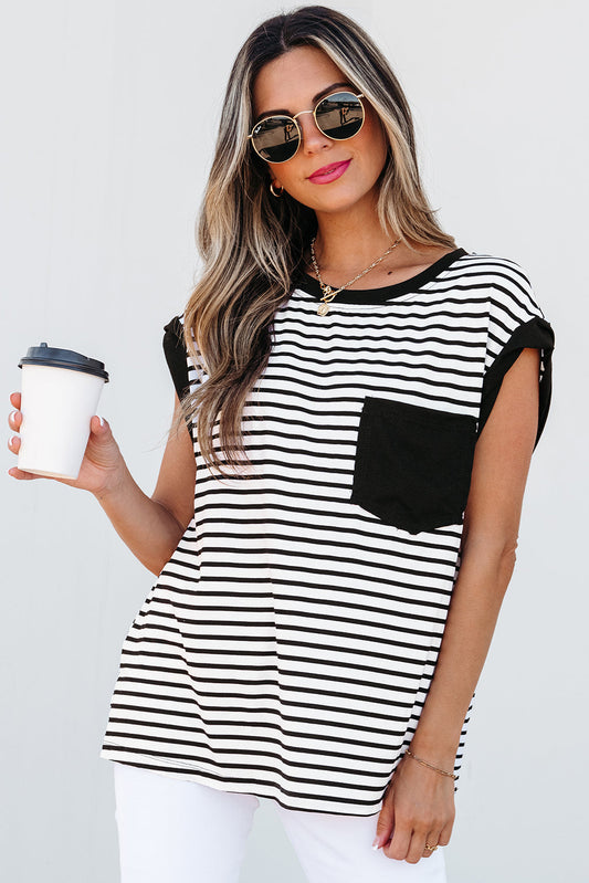 Marie Stripe Chest Pocket Tank Top-0