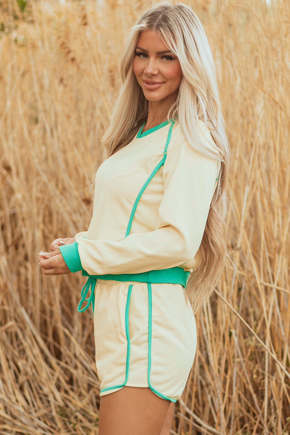 Wren Long Sleeve Pullover and Drawstring Shorts Outfit-2