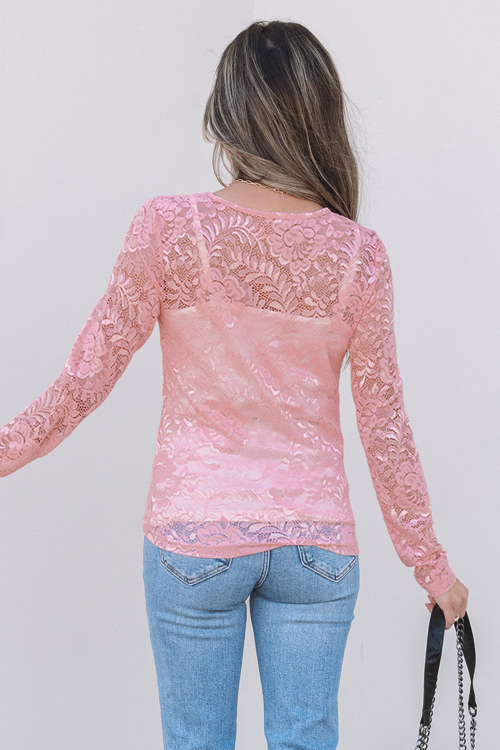 Amanda Floral Lace Sheer Long Sleeve Top-1