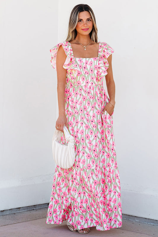 Angelica Floral Ruffled Strap Maxi Dress-0