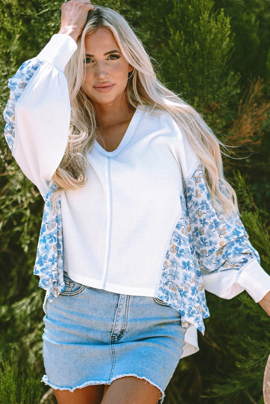 Eliana Floral Patchwork V Neck Blouse-0