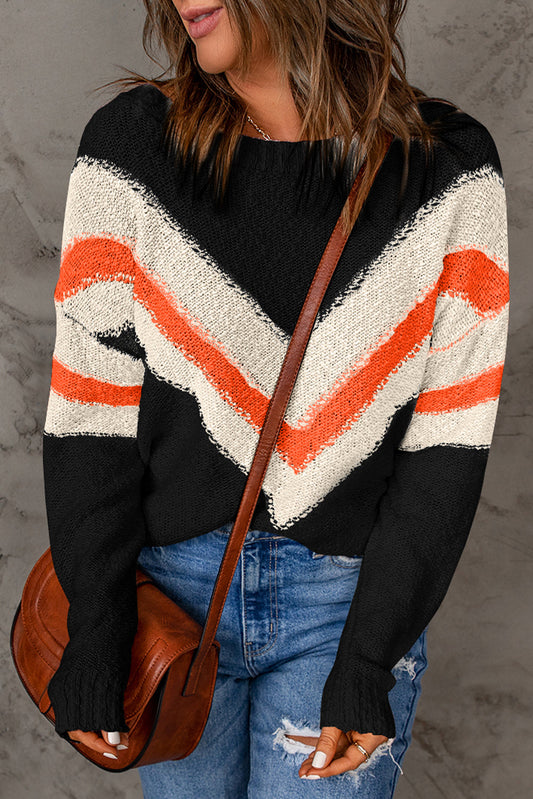 Haisley Chevron Striped Drop Shoulder Sweater-0