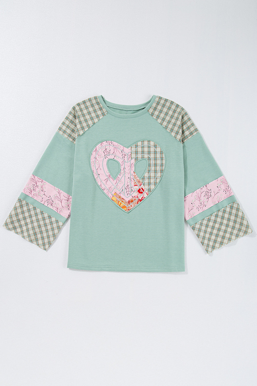 Emilia Plaid Floral Peace Heart Long Sleeve Top-4