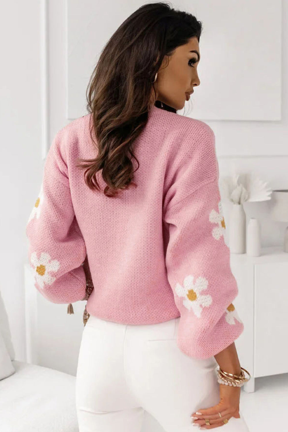 Mariah Floral Pattern Drop Shoulder Sweater-1