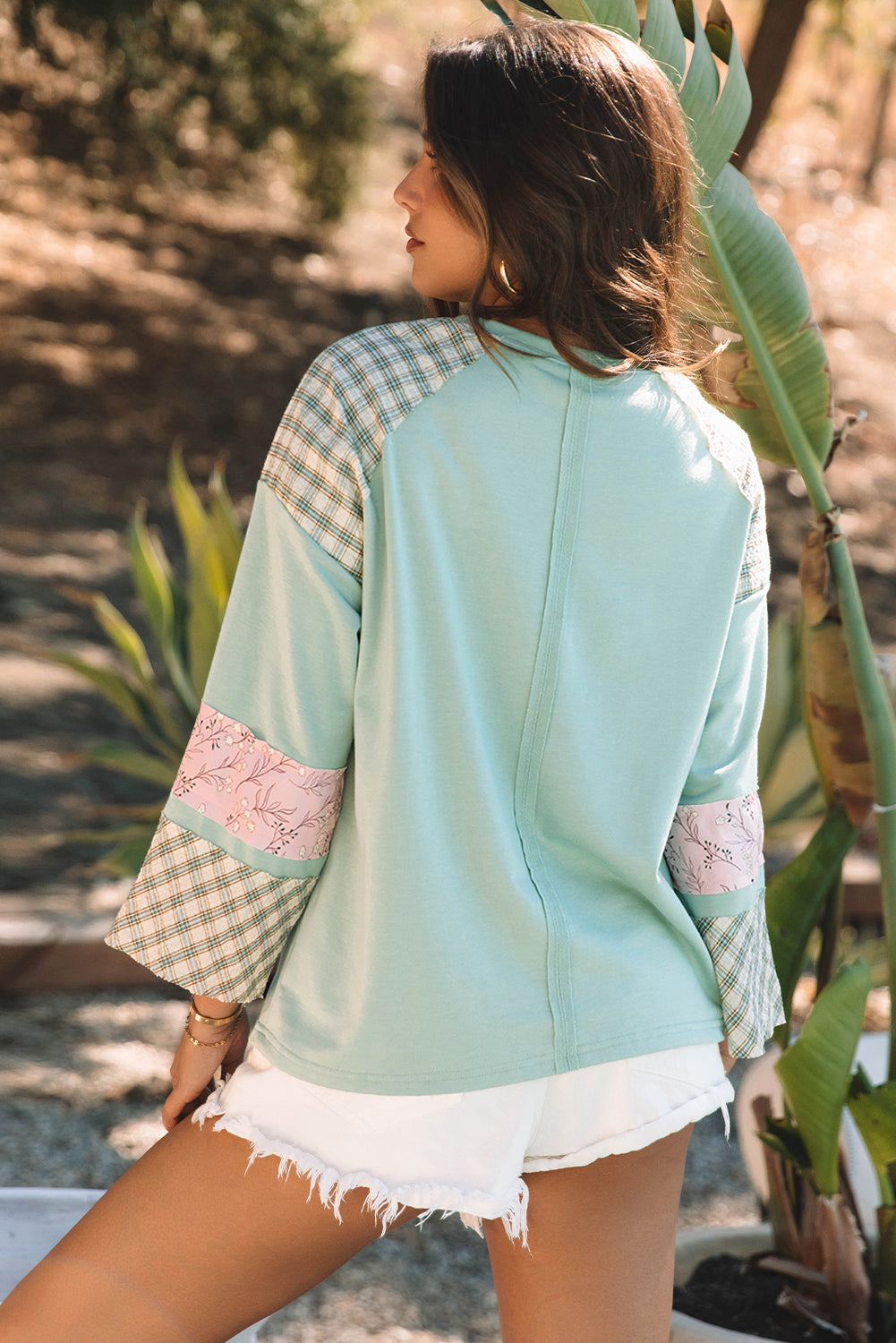 Emilia Plaid Floral Peace Heart Long Sleeve Top-1
