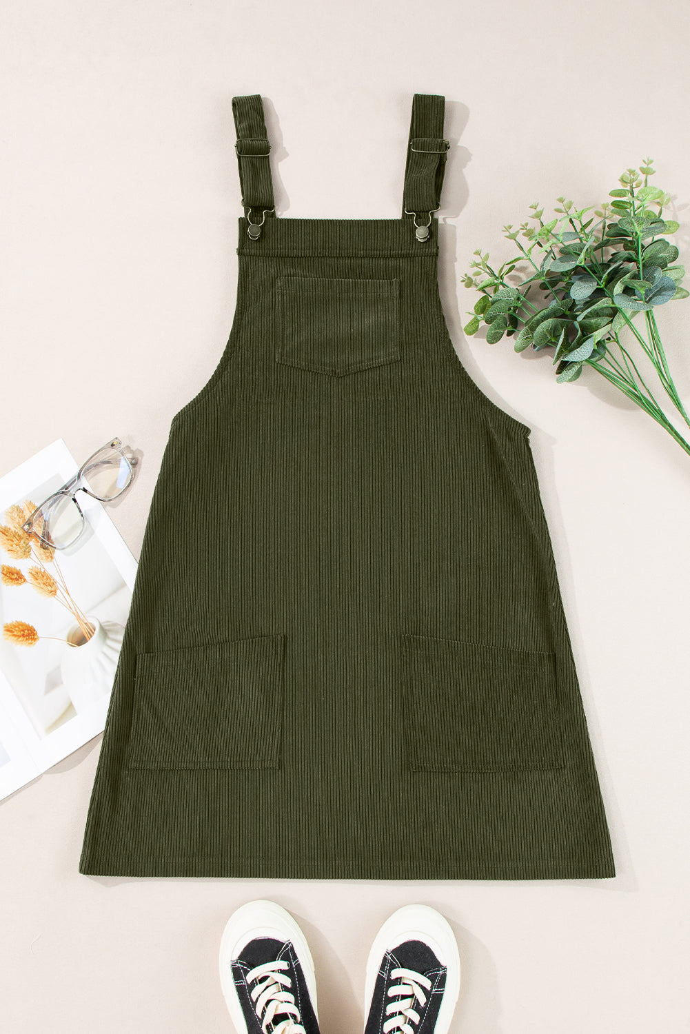 Alexis Front Pockets Corduroy Overall Dress-3