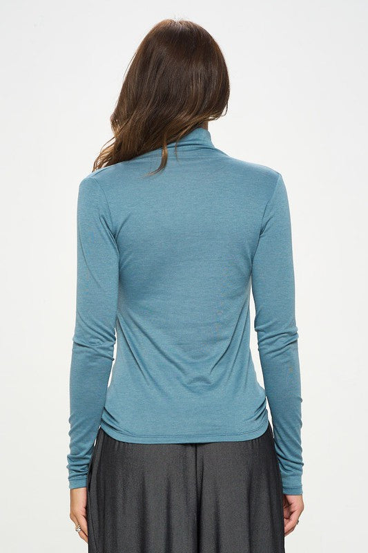 Knit Long Sleeve Mock neck Top with Scrunched Detail-3
