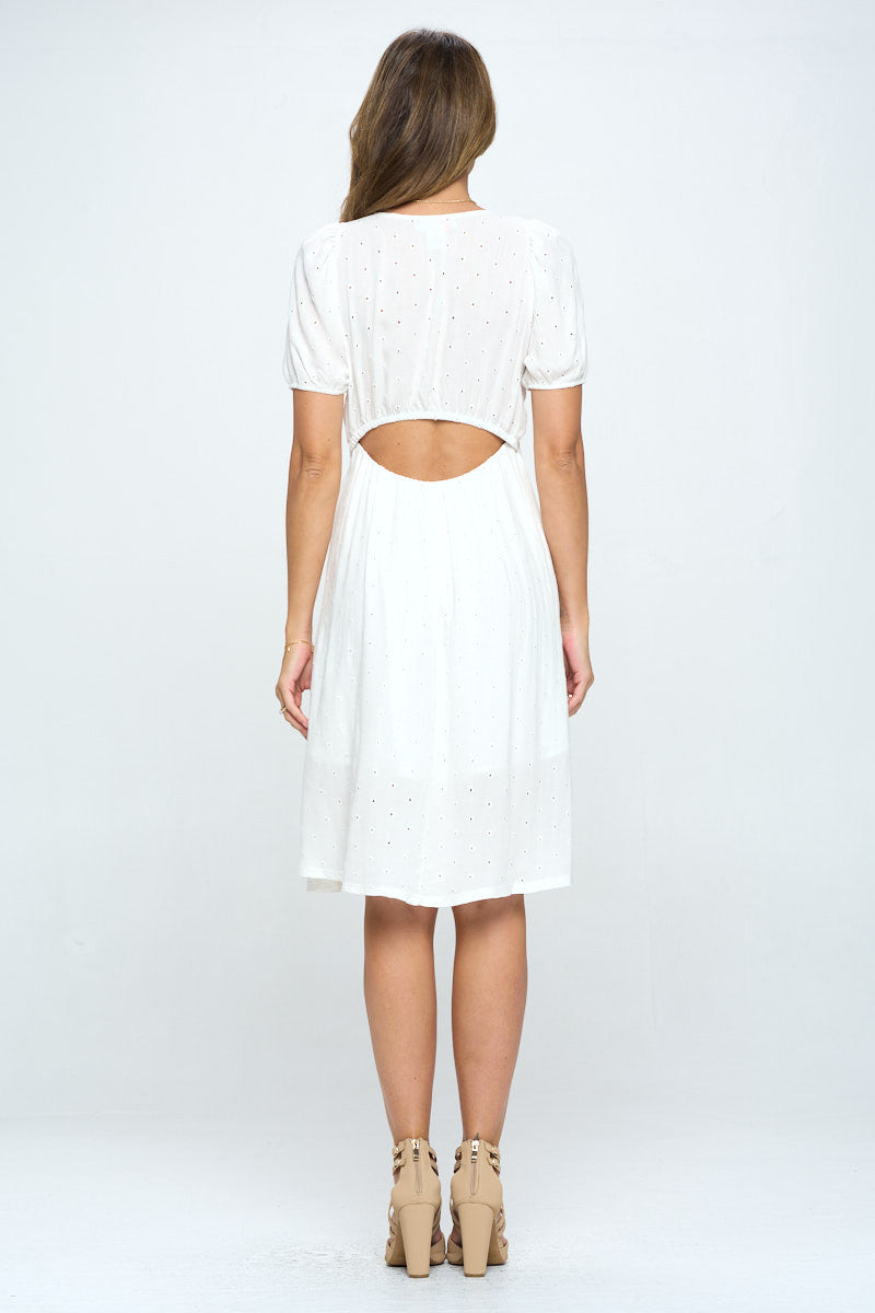 Cotton Embroidered Dress with Open Back-4