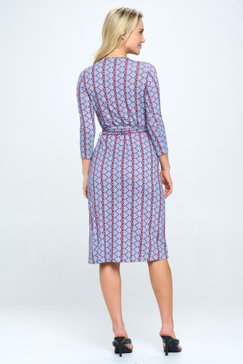 Print V neck Jersey Wrap Dress with Tie-4