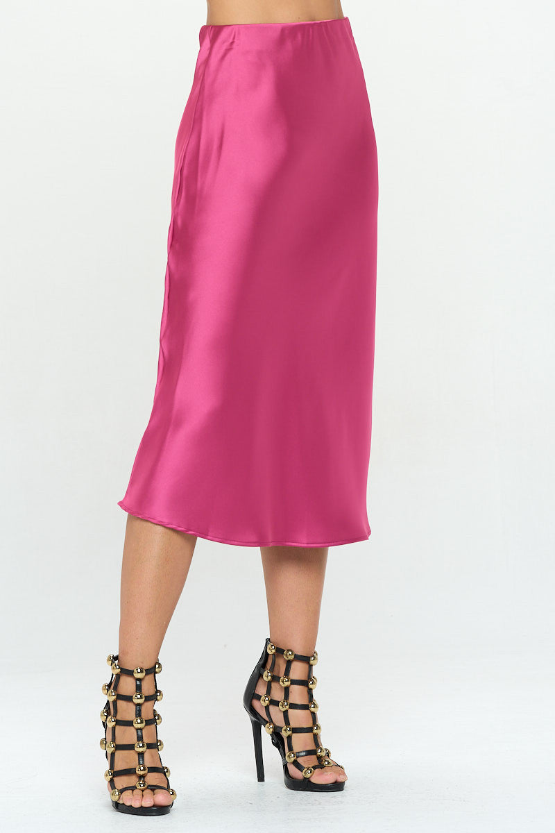 Solid Stretch Satin Midi Skirt-1