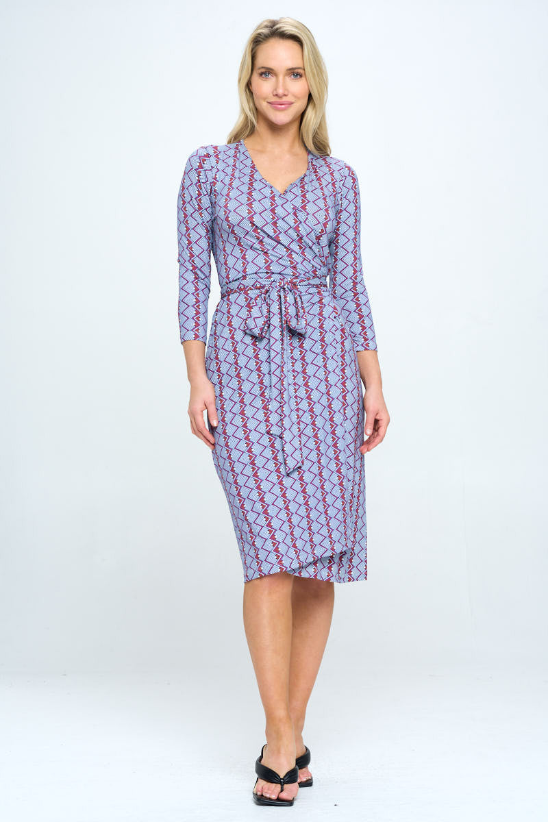 Print V neck Jersey Wrap Dress with Tie-1