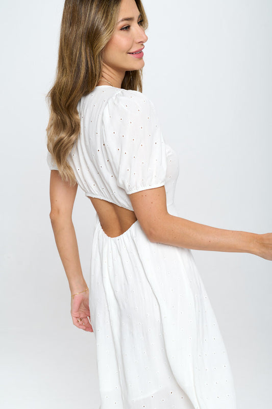 Cotton Embroidered Dress with Open Back-0