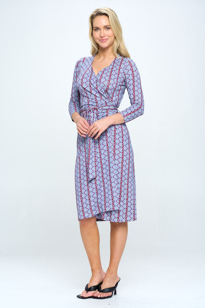 Print V neck Jersey Wrap Dress with Tie-2